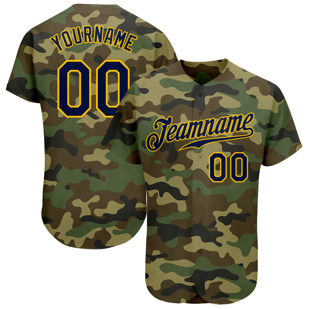 Custom Camo Navy-Gold Authentic Salute To Service Baseball Jersey baseball jersey product view 1