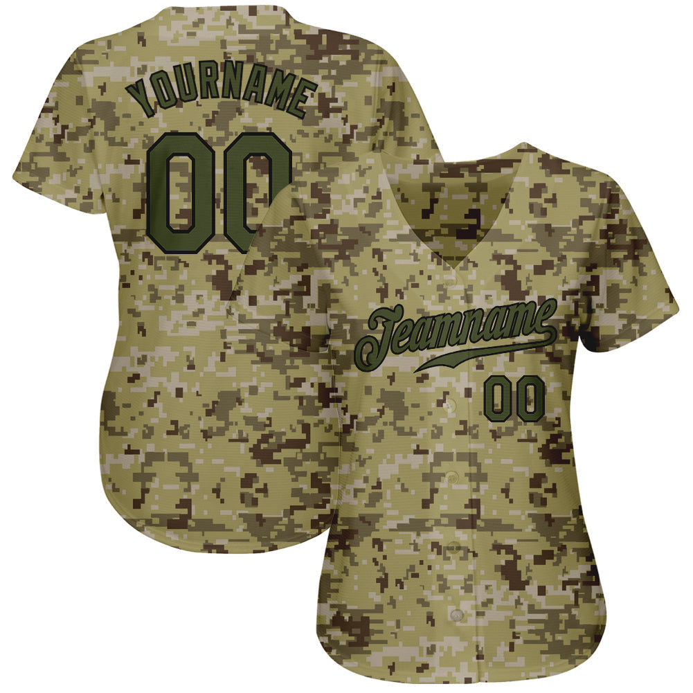 Custom Camo Olive-Black Authentic Salute To Service Baseball Jersey baseball jersey product view 2