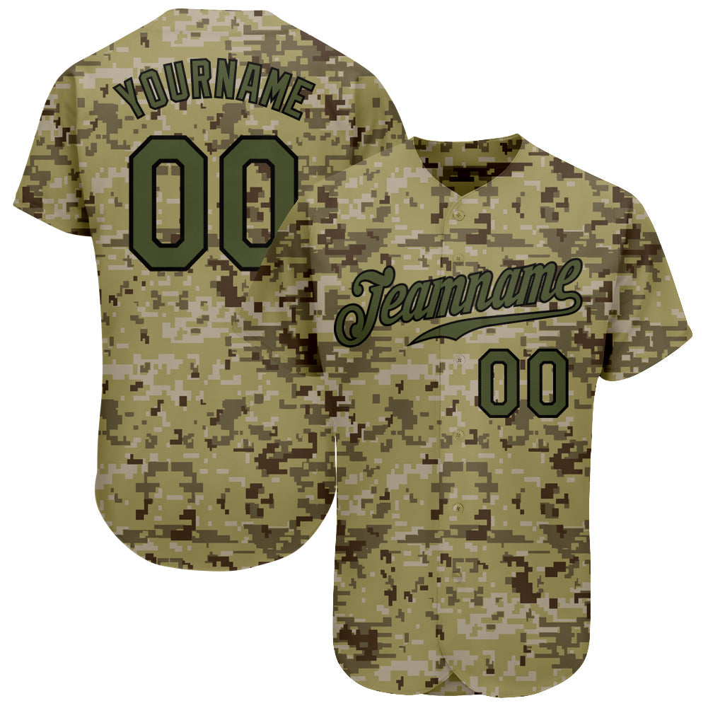 Custom Camo Olive-Black Authentic Salute To Service Baseball Jersey baseball jersey product view 1