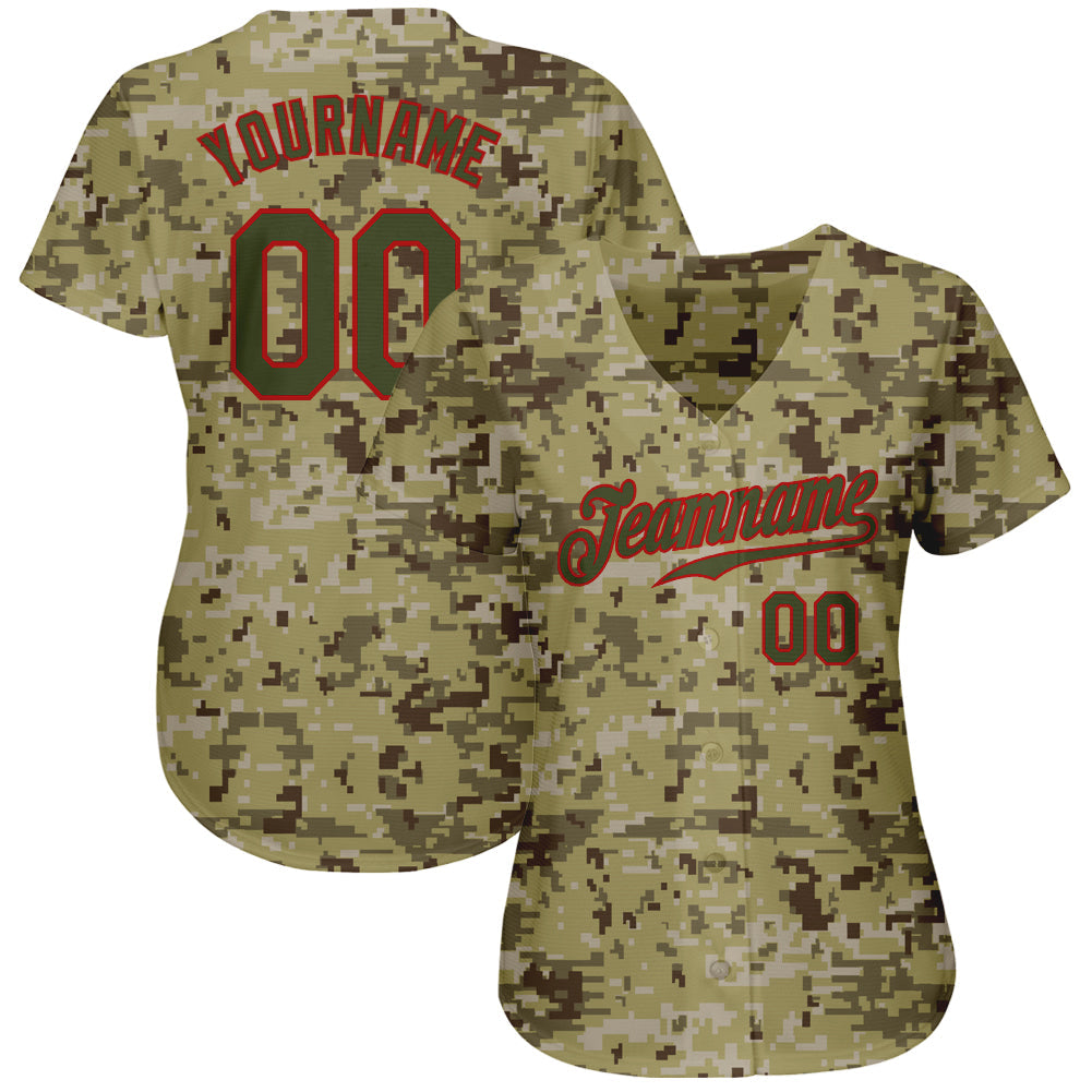 Custom Camo Olive-Red Authentic Salute To Service Baseball Jersey baseball jersey product view 2