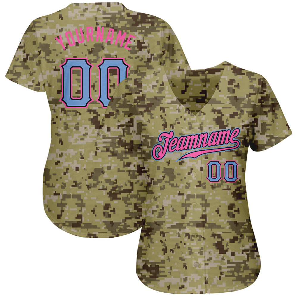 Custom Camo Light Blue-Pink Authentic Salute To Service Baseball Jersey baseball jersey product view 2