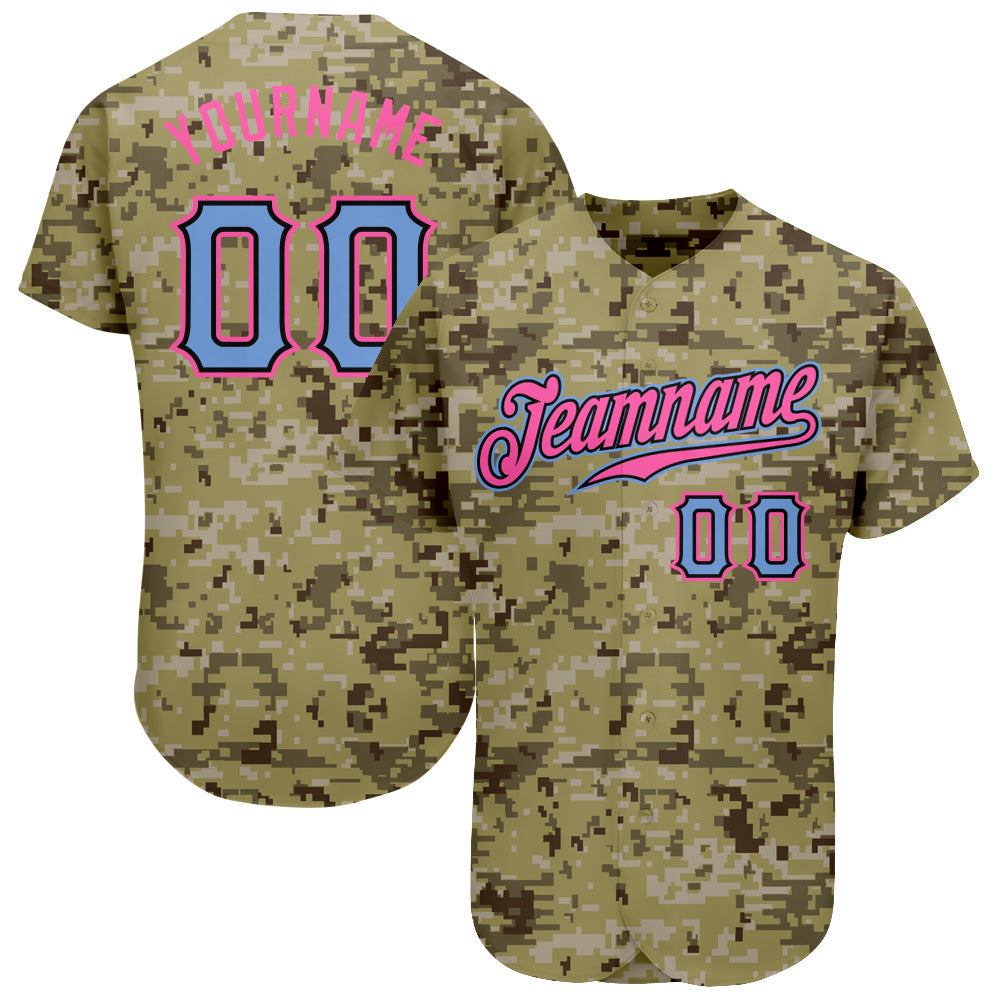 Custom Camo Light Blue-Pink Authentic Salute To Service Baseball Jersey baseball jersey product view 1