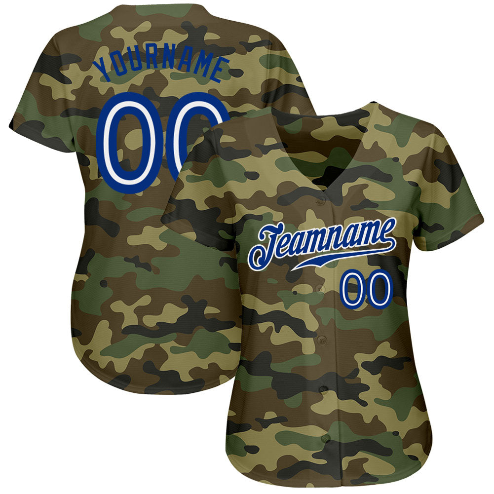 Custom Camo Royal-White Authentic Salute To Service Baseball Jersey baseball jersey product view 2