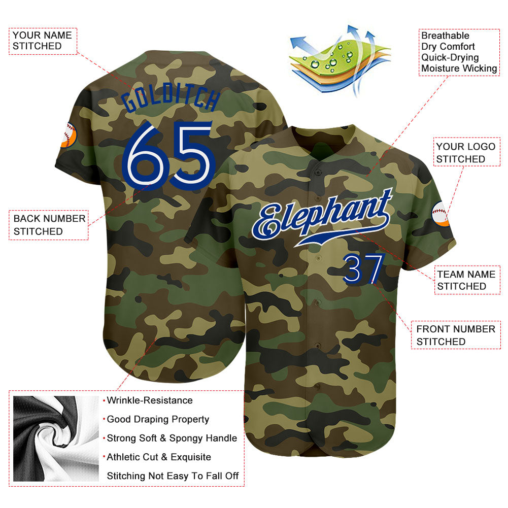 Custom Camo Royal-White Authentic Salute To Service Baseball Jersey baseball jersey product view 3