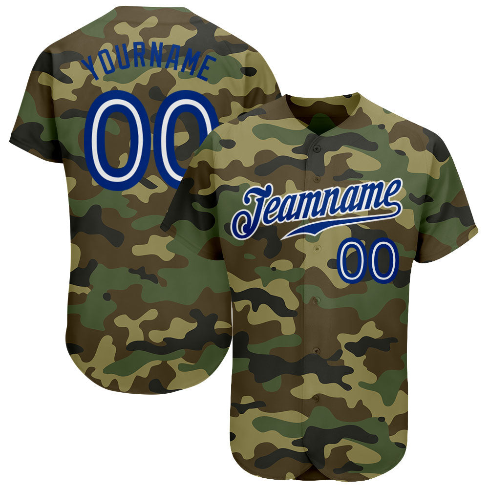 Custom Camo Royal-White Authentic Salute To Service Baseball Jersey baseball jersey product view 1
