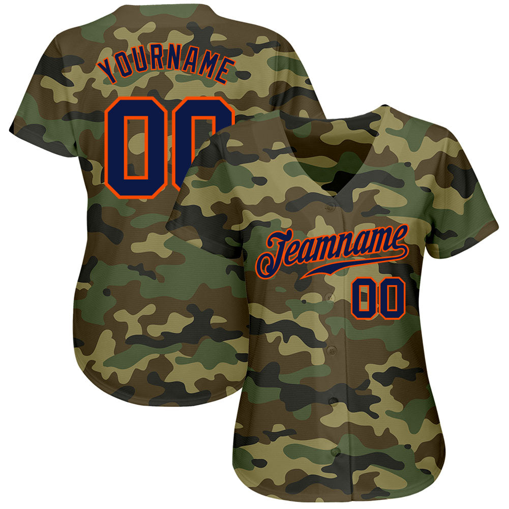 Custom Camo Navy-Orange Authentic Salute To Service Baseball Jersey baseball jersey product view 2