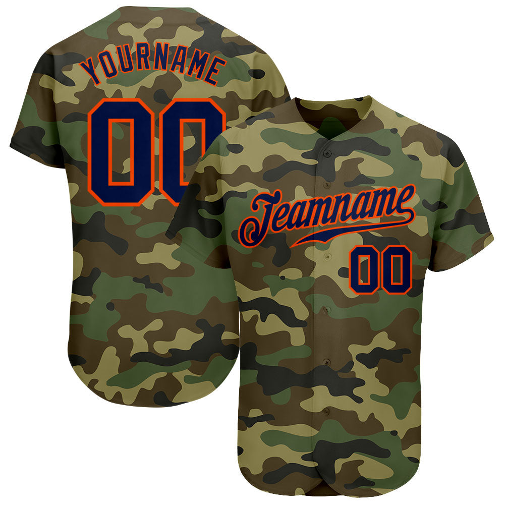 Custom Camo Navy-Orange Authentic Salute To Service Baseball Jersey baseball jersey product view 1