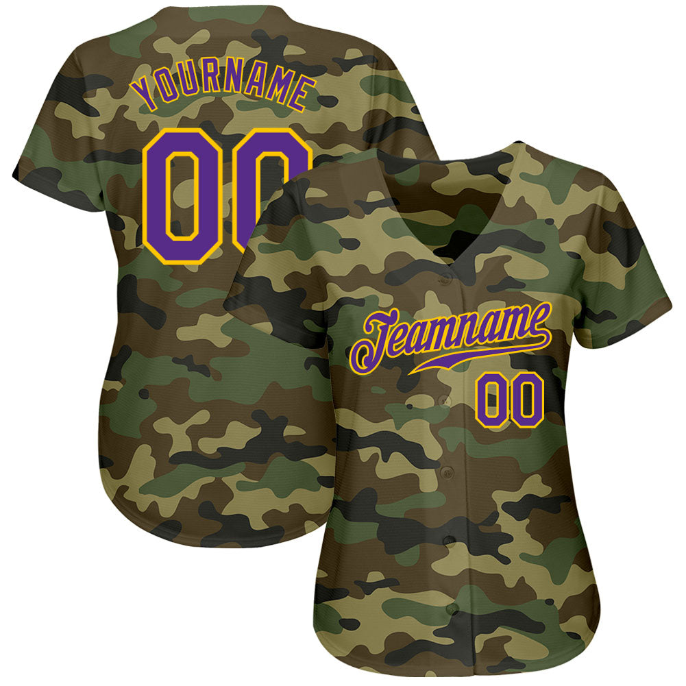 Custom Camo Purple-Gold Authentic Salute To Service Baseball Jersey baseball jersey product view 2