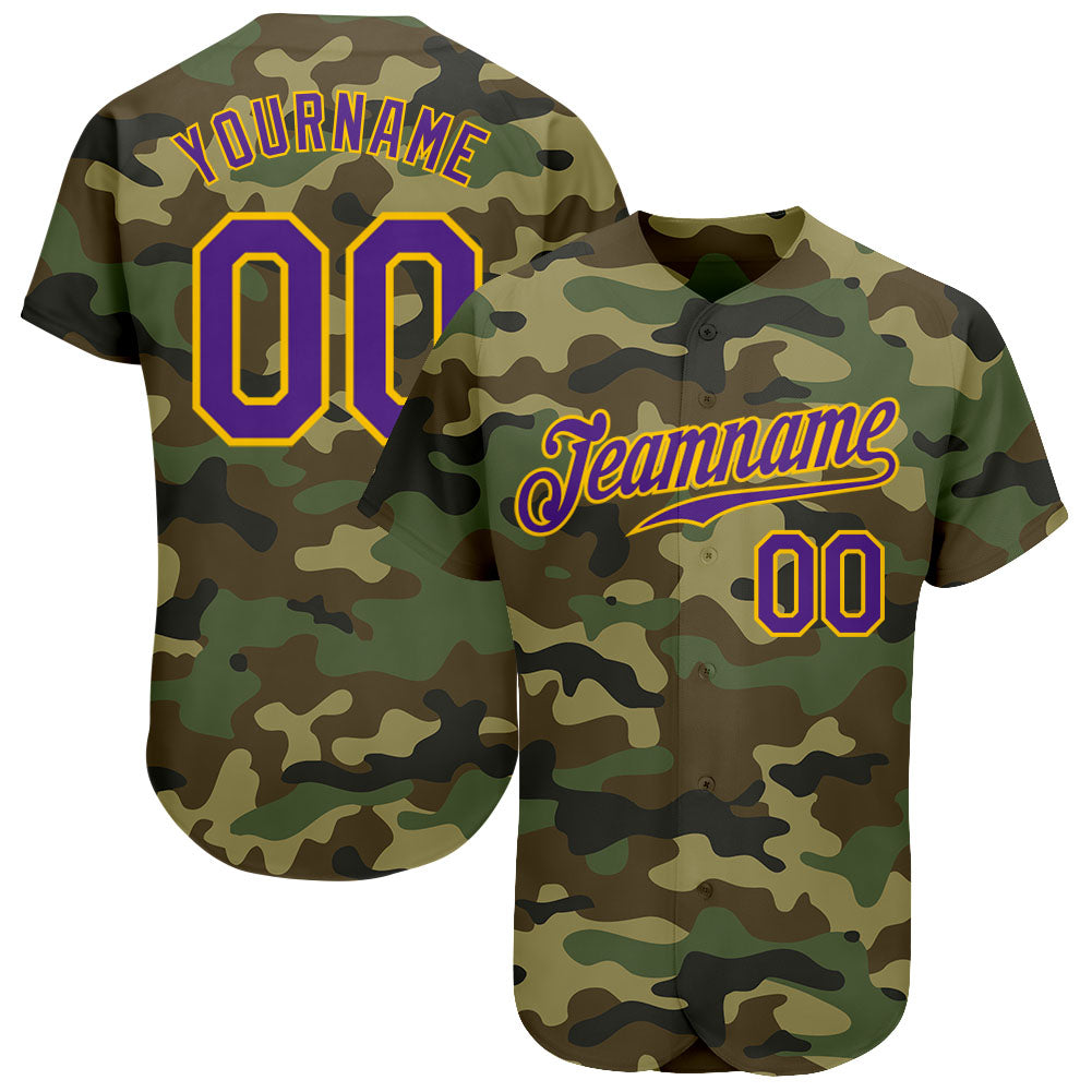 Custom Camo Purple-Gold Authentic Salute To Service Baseball Jersey baseball jersey product view 1