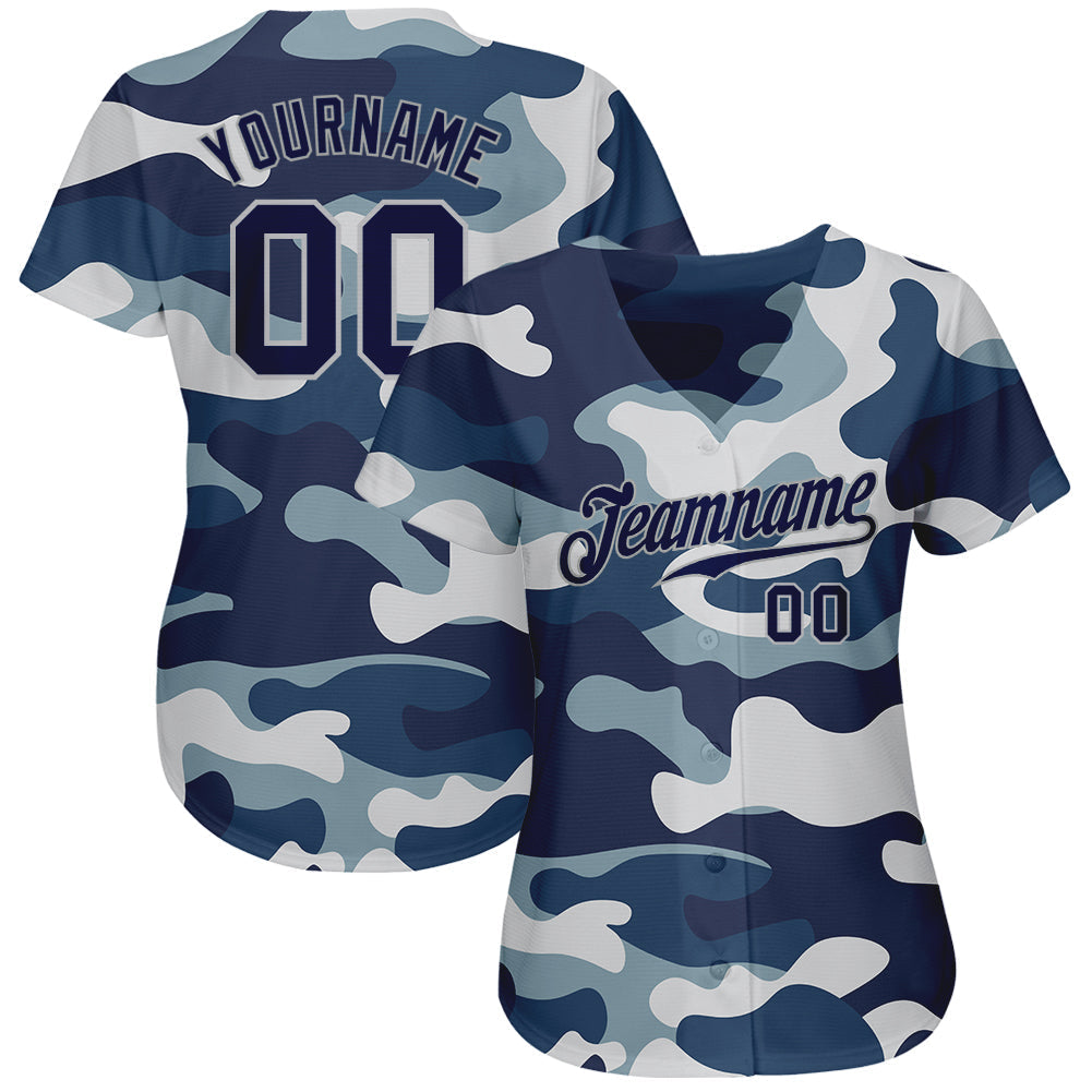 Custom Camo Navy-Gray Authentic Salute To Service Baseball Jersey baseball jersey product view 2