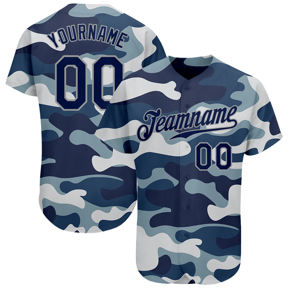 Custom Camo Navy-Gray Authentic Salute To Service Baseball Jersey baseball jersey product view 1