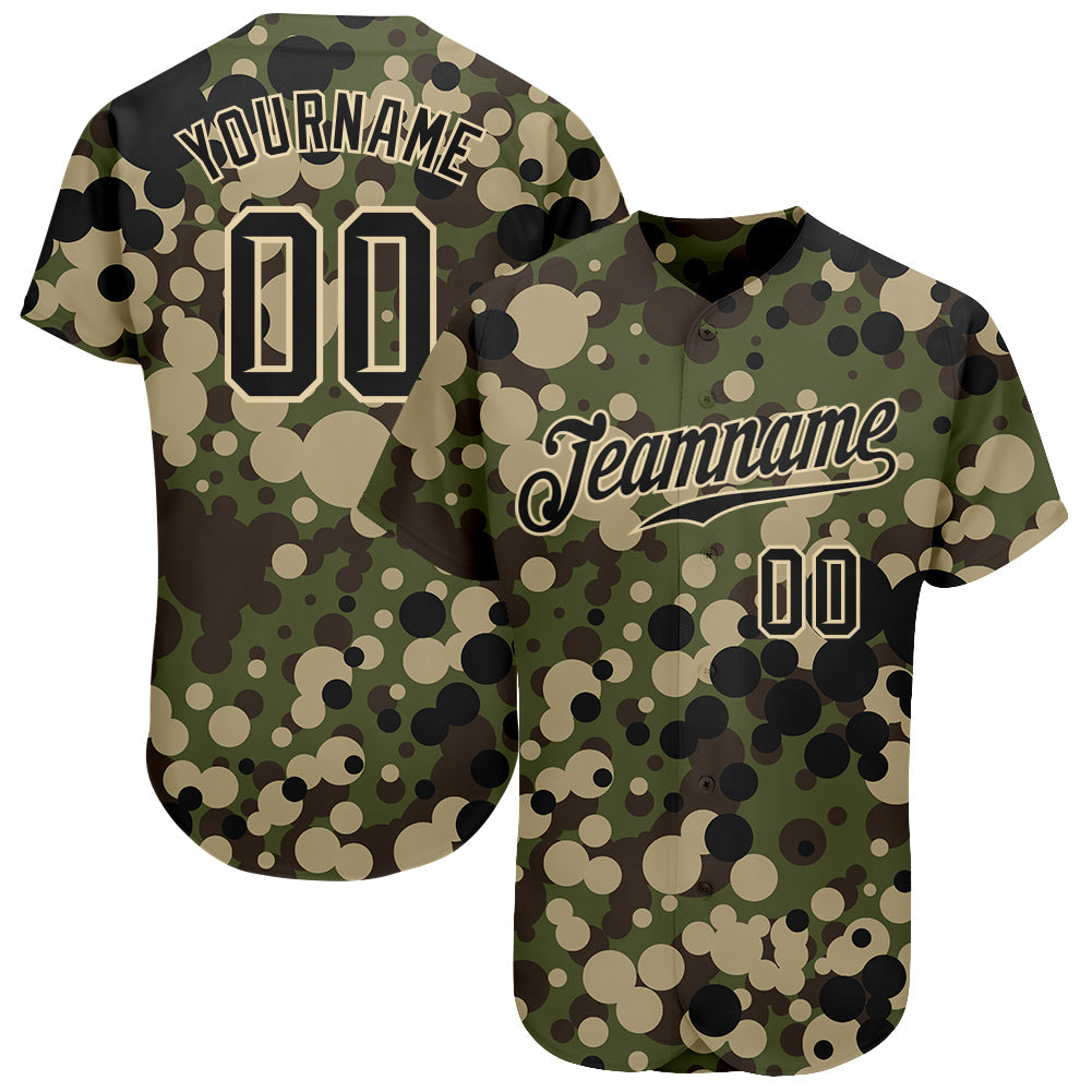Custom Camo Black-Cream Authentic Salute To Service Baseball Jersey baseball jersey product view 1