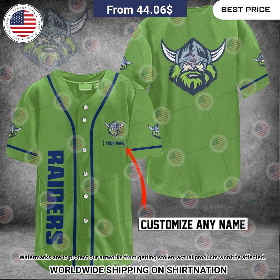 Canberra Raiders Custom Name Baseball Jersey baseball jersey product view 1