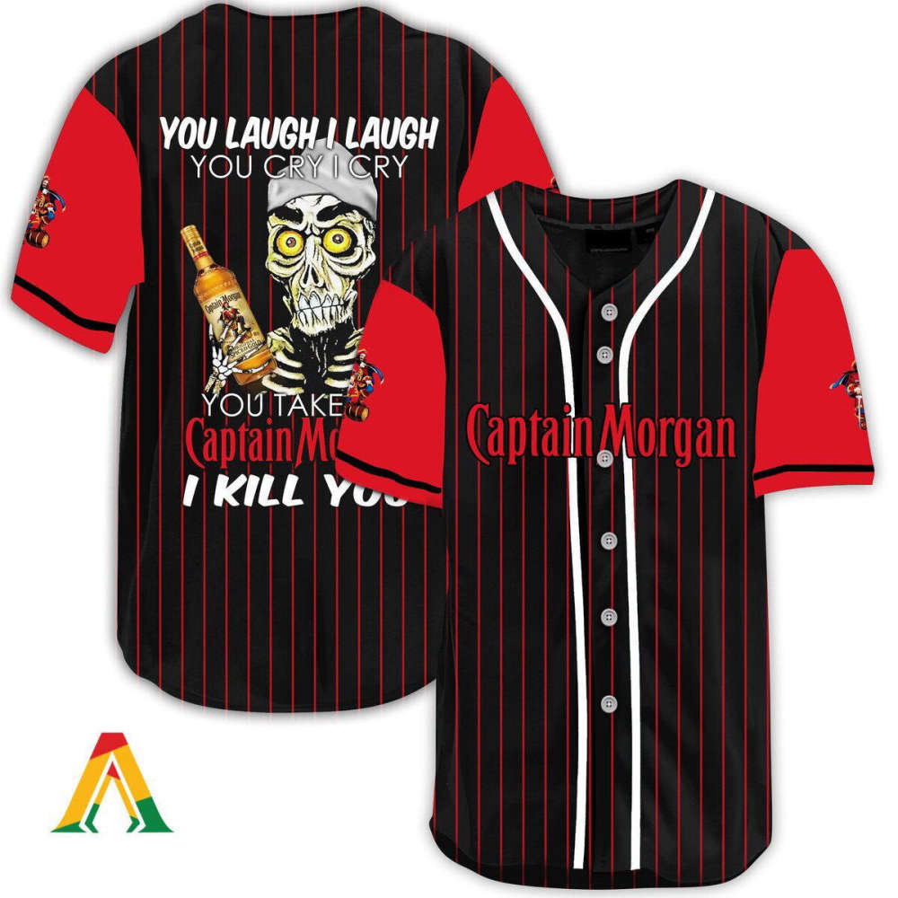 Captain Morgan Baseball Jersey: Laugh Cry and Kill You – Ultimate Fan Gear baseball jersey product view 2