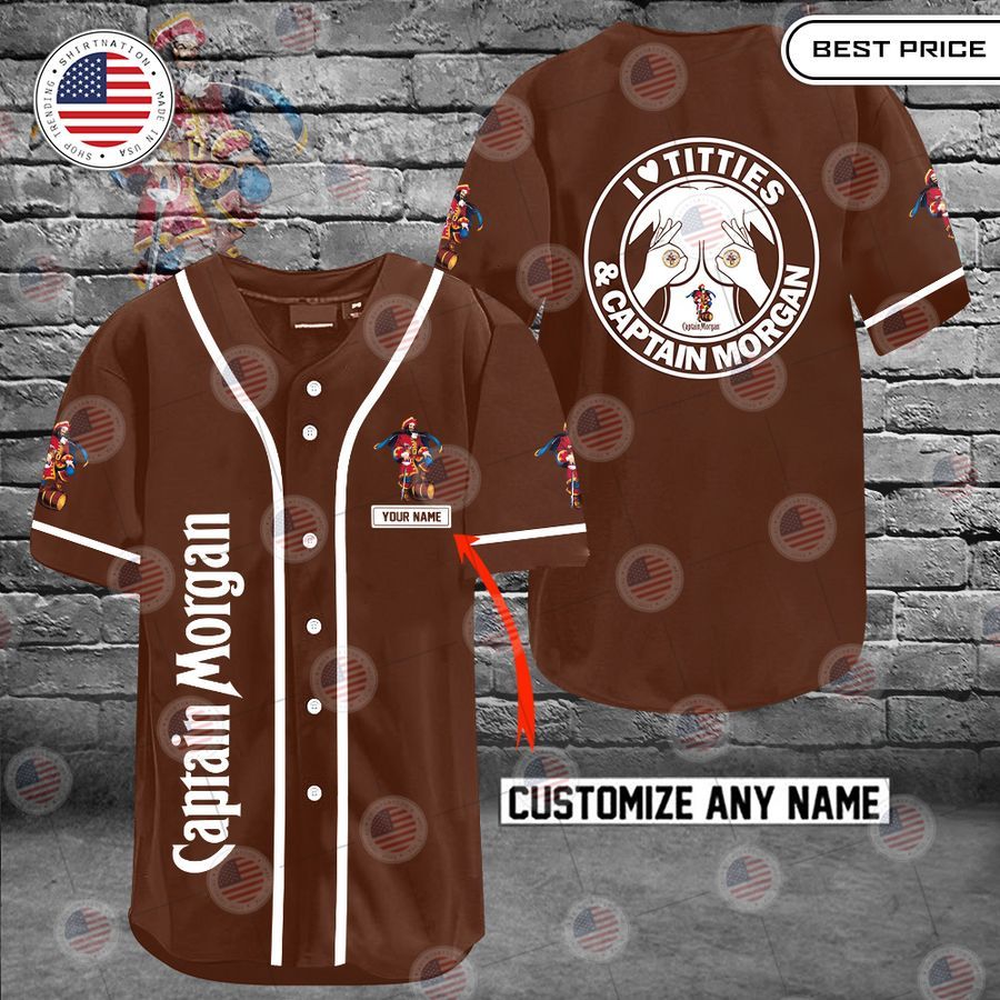 HOT Captain Morgan I love titties and Captain Morgan Custom Baseball jersey baseball jersey product view 1