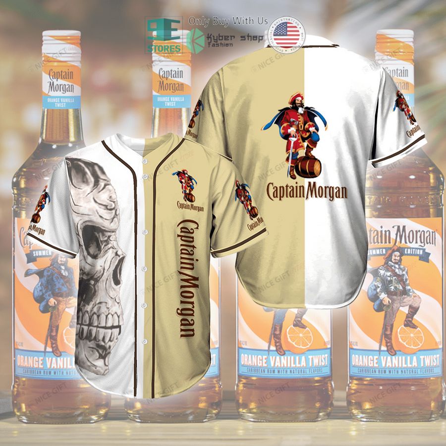 BEST Captain Morgan logo Skull cream white Baseball Jersey baseball jersey product view 1