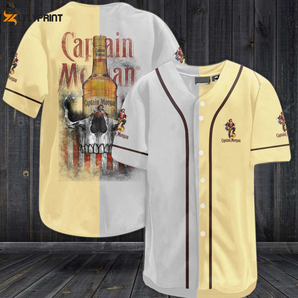 Captain Morgan Skull USA Flag All Over Print Unisex Baseball Jersey Yellow - lylyprint.com baseball jersey product view 1