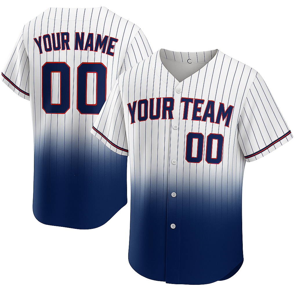 Custom Baseball Jersey – October Sky Gradient Edition White & Navy Pinstripes baseball jersey product view 1