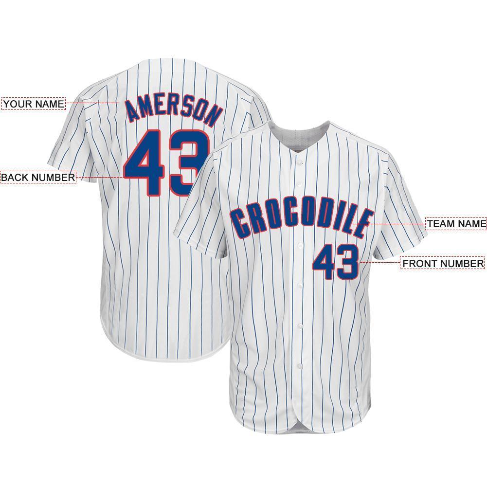 Custom White Royal Pinstripe Royal-Red Baseball Jersey baseball jersey product view 3