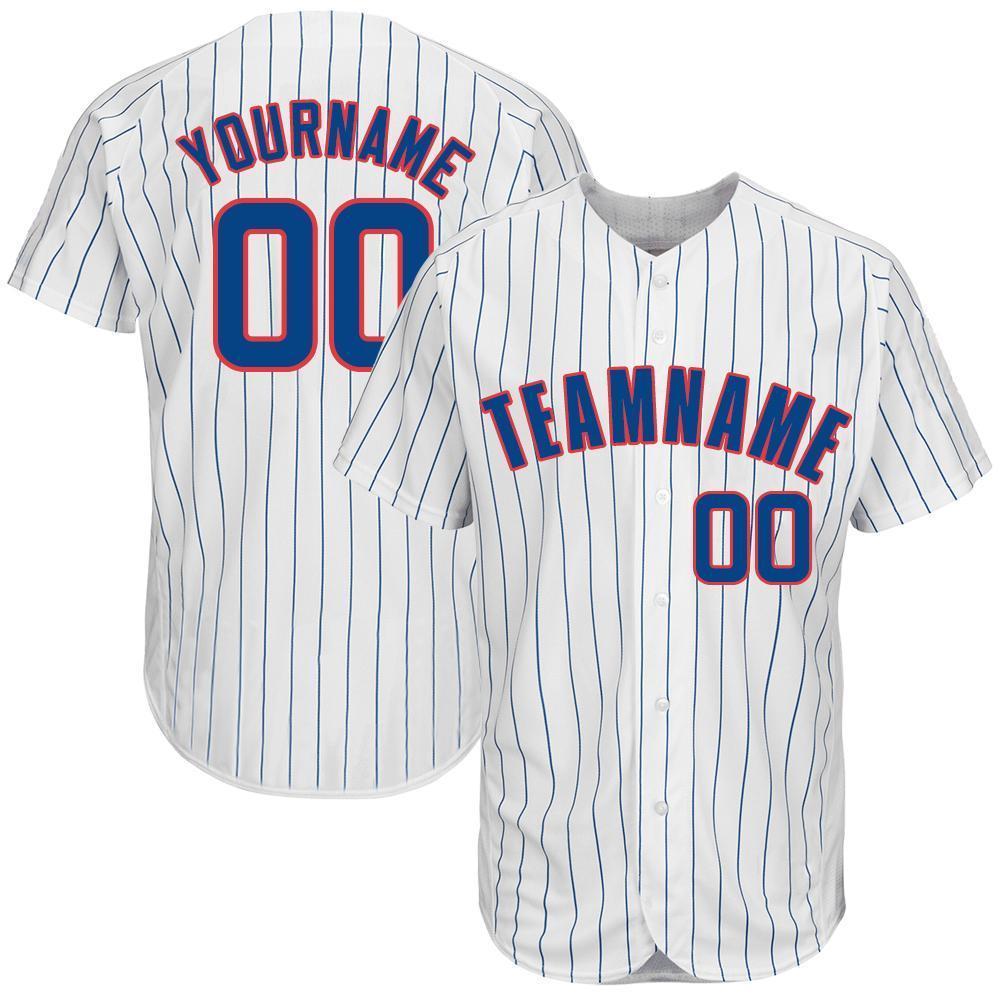 Custom White Royal Pinstripe Royal-Red Baseball Jersey baseball jersey product view 1
