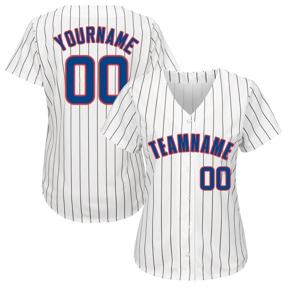 Custom White Royal Pinstripe Royal-Red Baseball Jersey baseball jersey product view 2