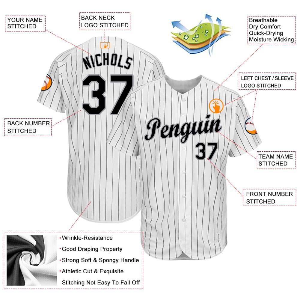 Custom White Black Pinstripe Black-Gray Baseball Jersey baseball jersey product view 4