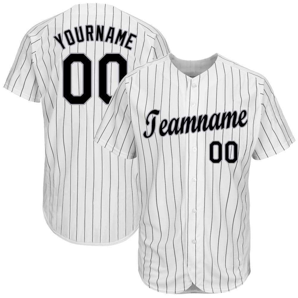 Custom White Black Pinstripe Black-Gray Baseball Jersey baseball jersey product view 1
