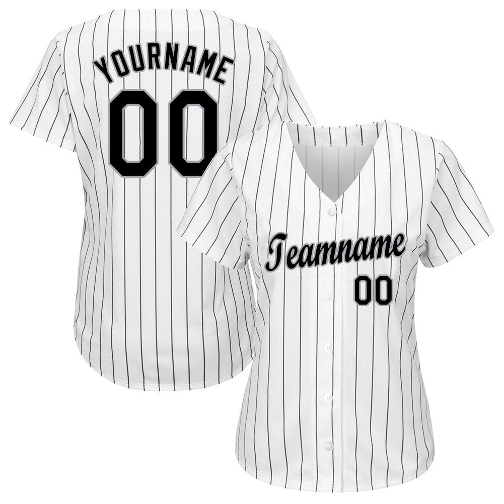 Custom White Black Pinstripe Black-Gray Baseball Jersey baseball jersey product view 3