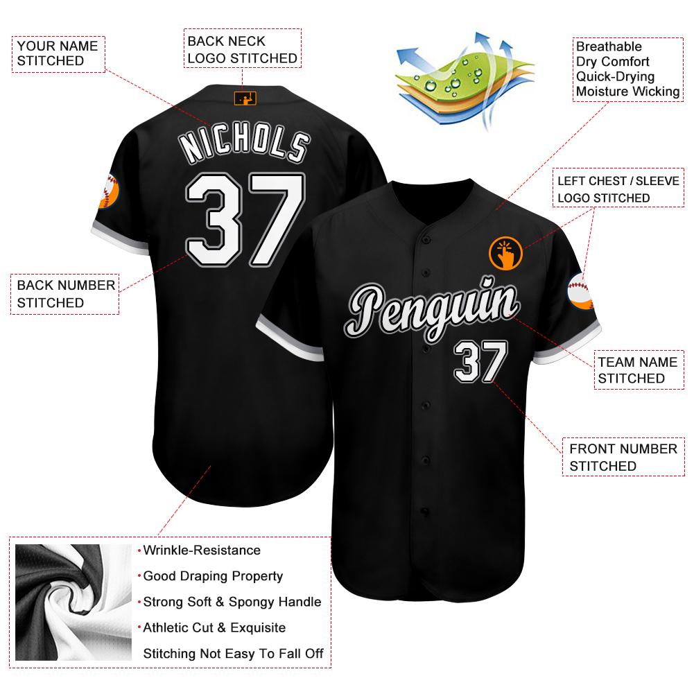 Custom Black White-Gray Baseball Jersey baseball jersey product view 4
