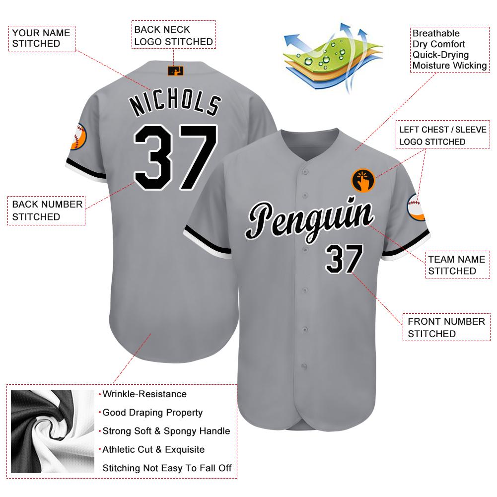 Custom Gray Black-White Baseball Jersey baseball jersey product view 3