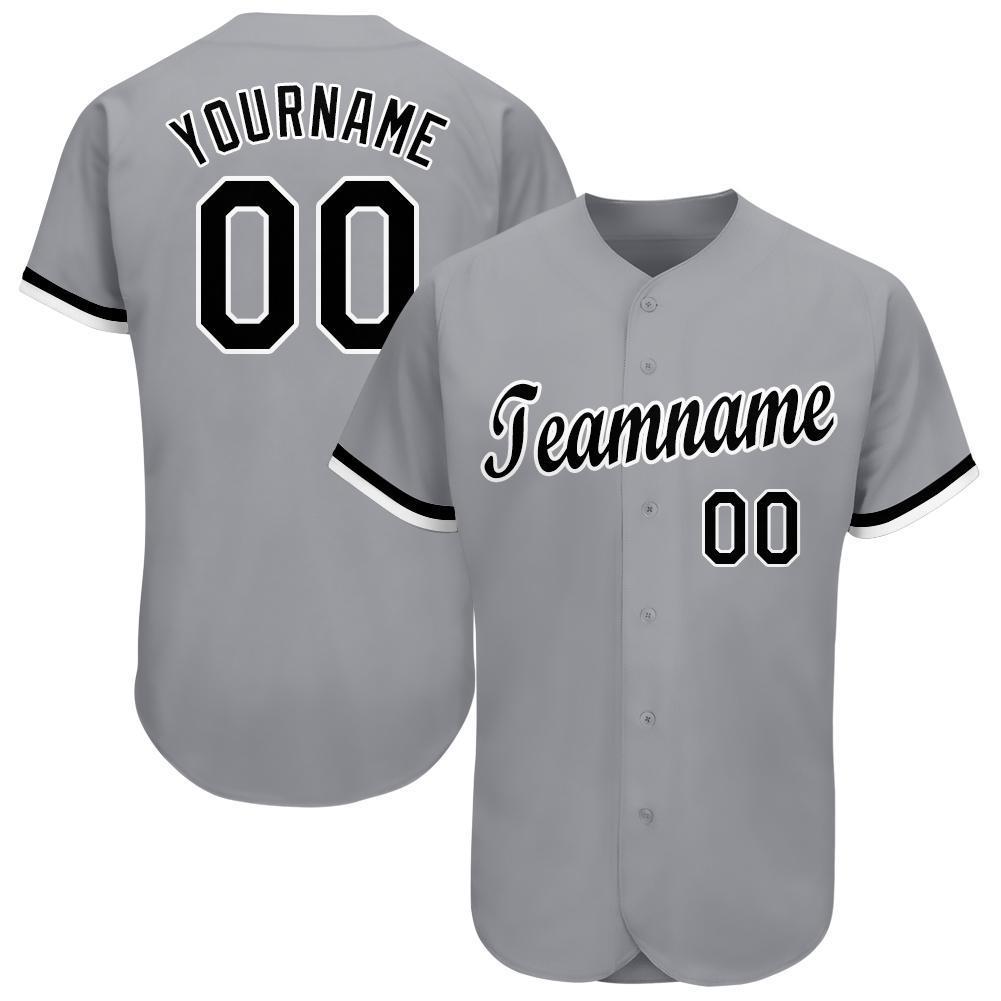 Custom Gray Black-White Baseball Jersey baseball jersey product view 1