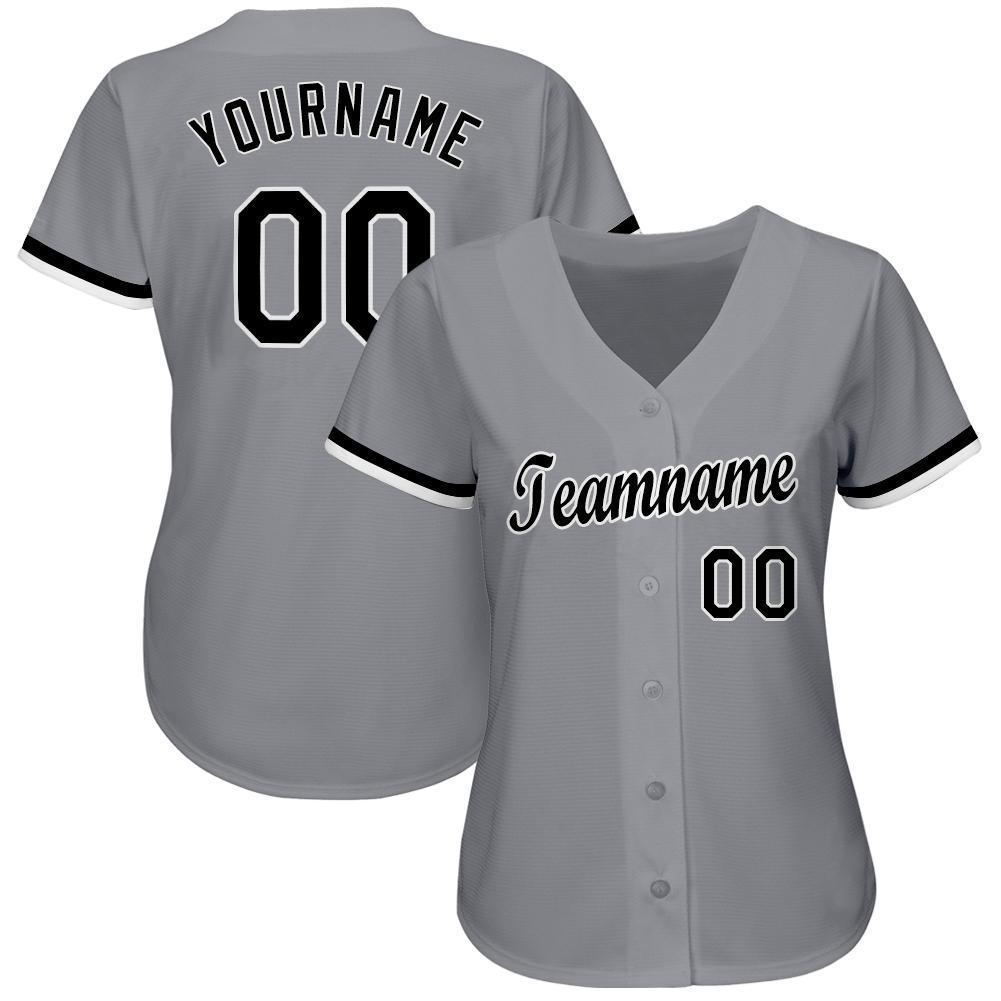 Custom Gray Black-White Baseball Jersey baseball jersey product view 2