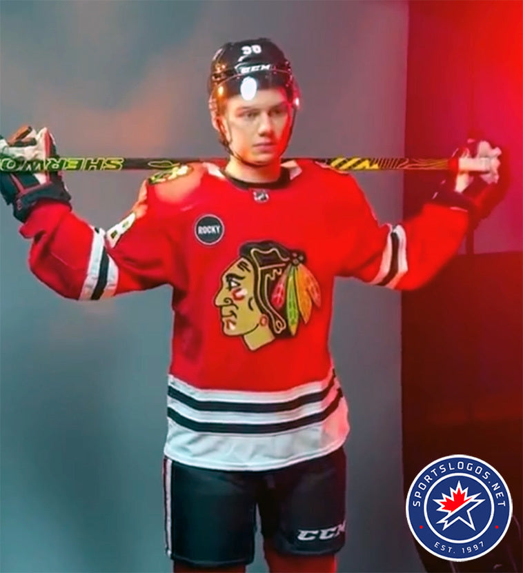 chicago Blackhawks Add “Rocky” Patch to Jerseys for 2023-24 Hockey Jersey hockey jersey product view 1