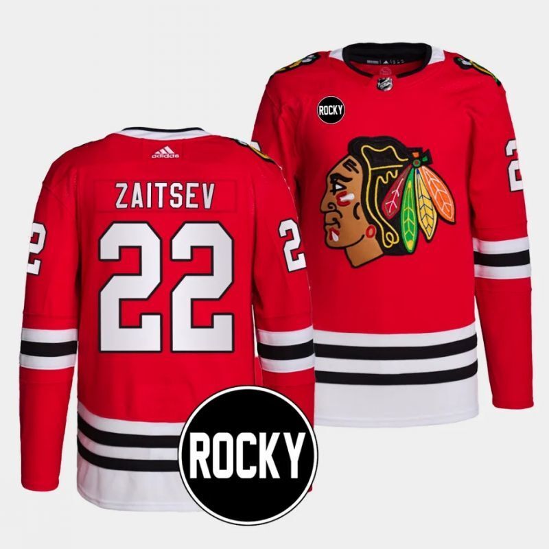 chicago blackhawks #22 nikita zaitsev 2023-24 authentic home red rocky patch jersey Hockey Jersey hockey jersey product view 1