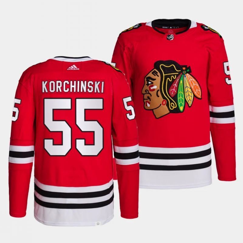 chicago blackhawks #55 kevin korchinski home red jersey Hockey Jersey hockey jersey product view 1