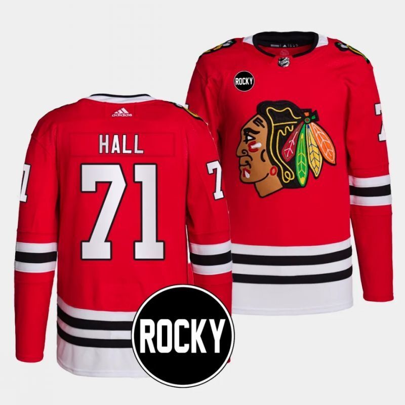 chicago blackhawks #71 taylor hall 2023-24 authentic home red rocky patch jersey Hockey Jersey hockey jersey product view 1