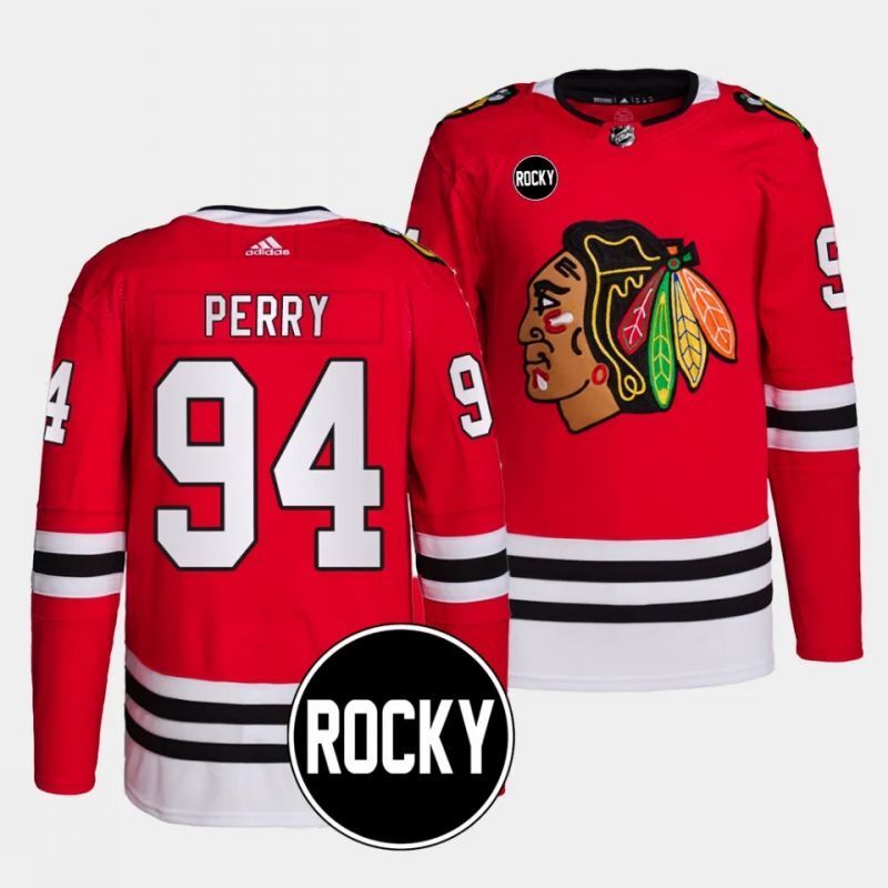 chicago blackhawks #94 corey perry 2023-24 authentic home red rocky patch jersey Hockey Jersey hockey jersey product view 1