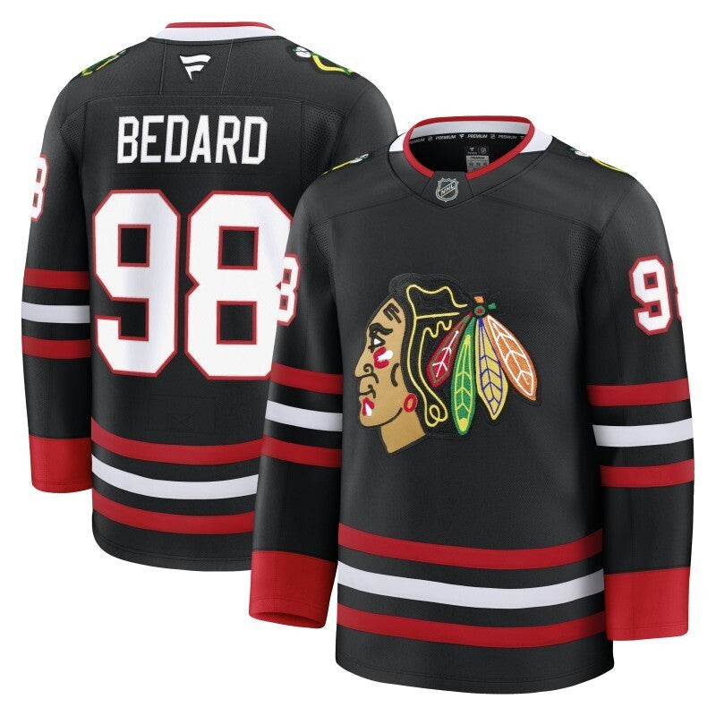 chicago blackhawks #98 connor bedard alternate premium jersey - black_conew1 Hockey Jersey hockey jersey product view 1