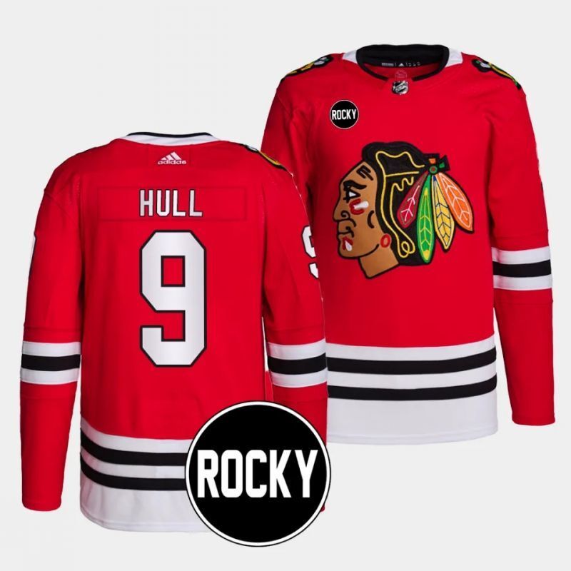 chicago blackhawks #9 bobby hull 2023-24 authentic home red rocky patch jersey Hockey Jersey hockey jersey product view 1