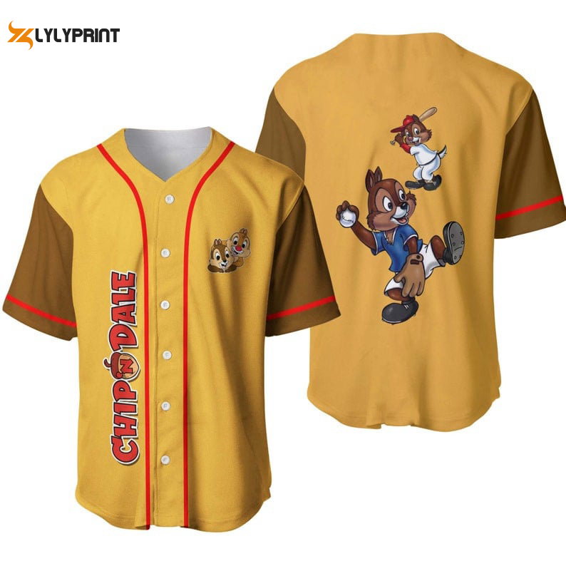 Chipmunks Chip 'n' Dale All Over Print Baseball Jersey - Gold Brown - lylyprint.com baseball jersey product view 1
