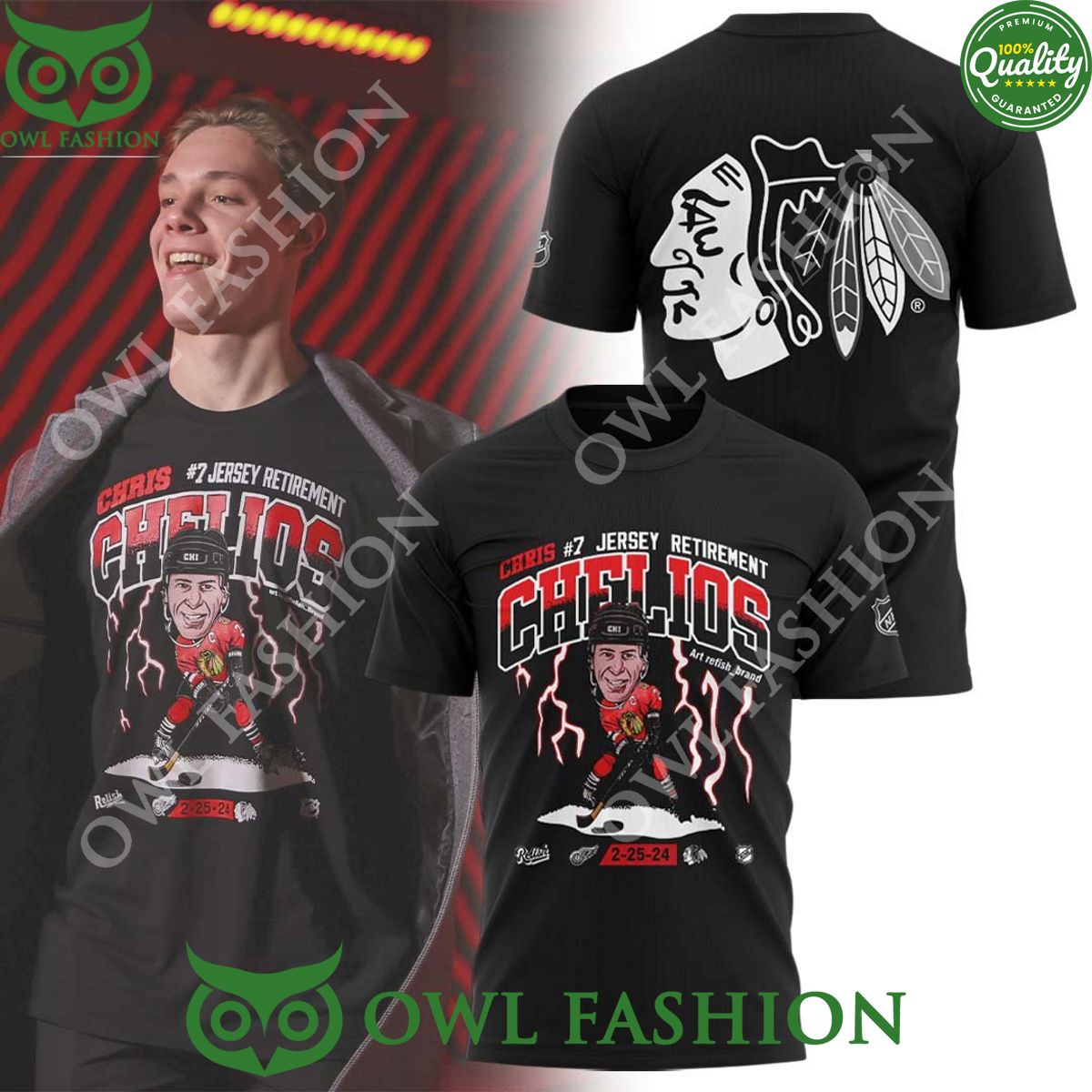 Chris Chelios 7 Jersey Retirement 2 25 24 Chicago Blackhawks t shirt hockey jersey product view 1