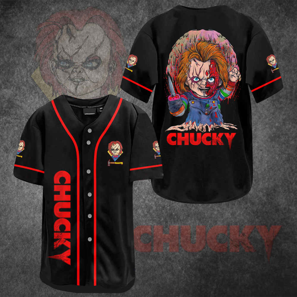 Chucky Horror Character Baseball Jersey – Limited Edition: Spook Up Your Style baseball jersey product view 2