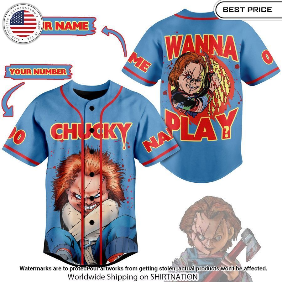 Chucky Wanna Play Custom Baseball Jersey baseball jersey product view 1