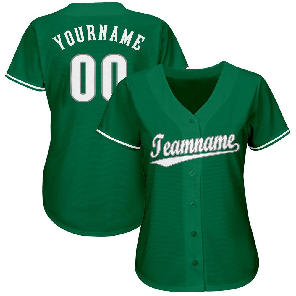 Custom Kelly Green White-Gray Baseball Jersey baseball jersey product view 2