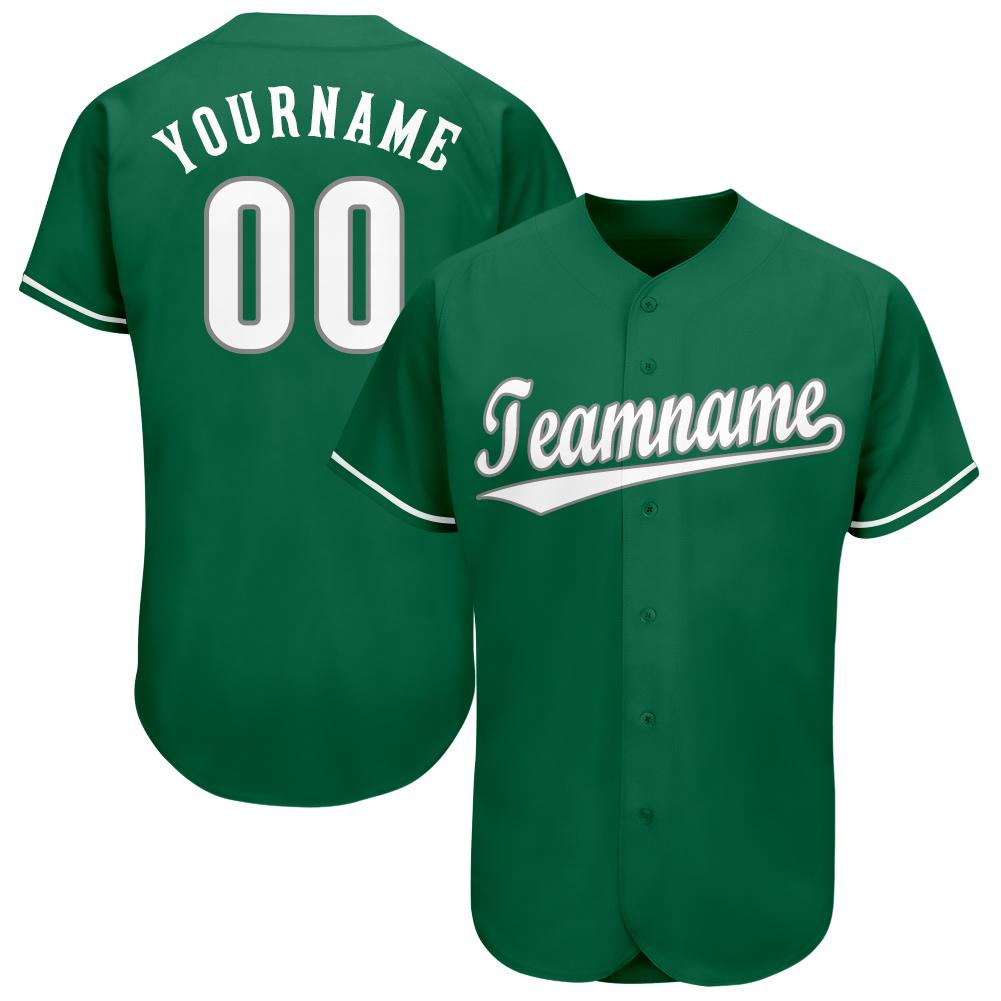 Custom Kelly Green White-Gray Baseball Jersey baseball jersey product view 1