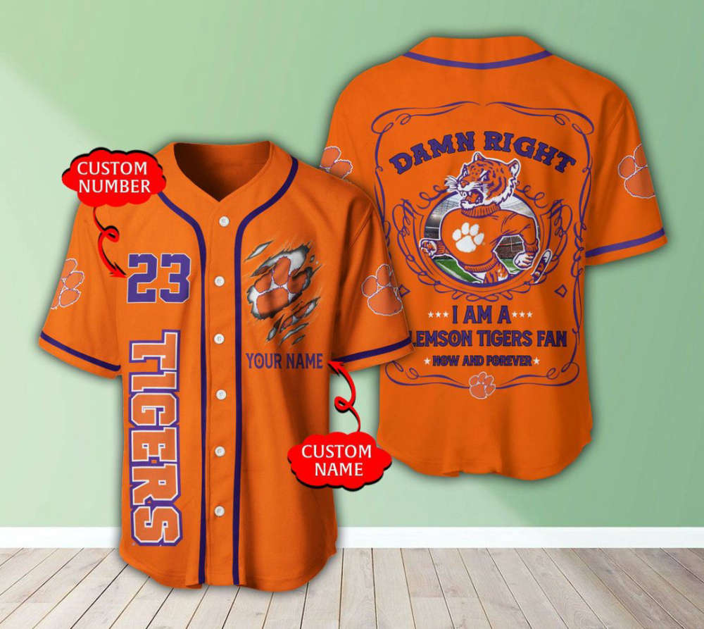 Clemson Tigers Personalized Baseball Jersey Gift For Men Women - lylyprint.com baseball jersey product view 2