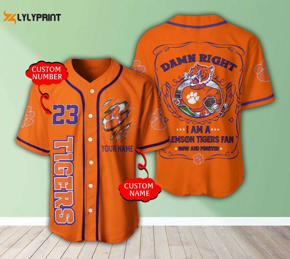 Clemson Tigers Personalized Baseball Jersey Gift For Men Women - lylyprint.com baseball jersey product view 1