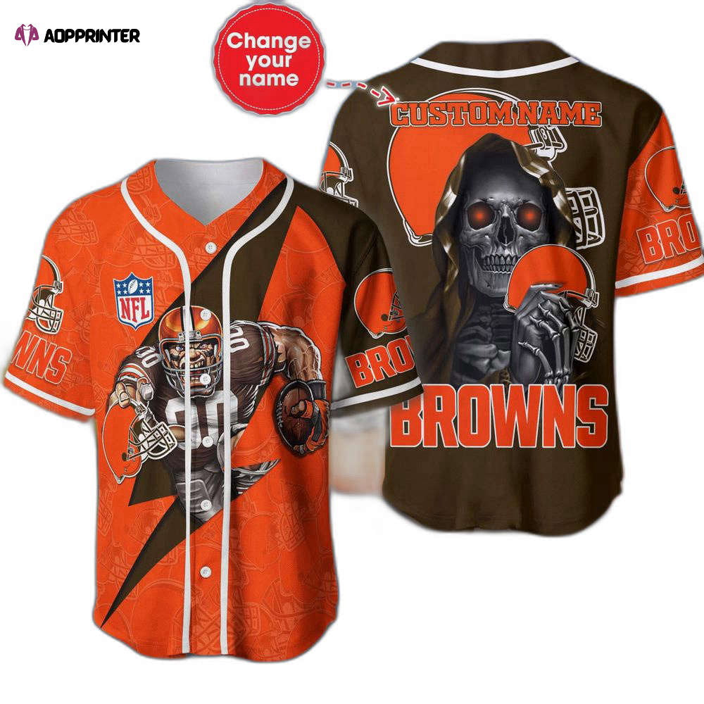 Cleveland Browns Baseball Jersey Shirt Skull Custom Name, Gift For Men Women - Aopprinter baseball jersey product view 1