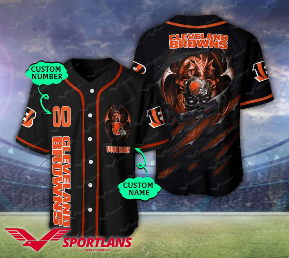 Cleveland Browns Personalized Baseball Jersey - lylyprint.com baseball jersey product view 2