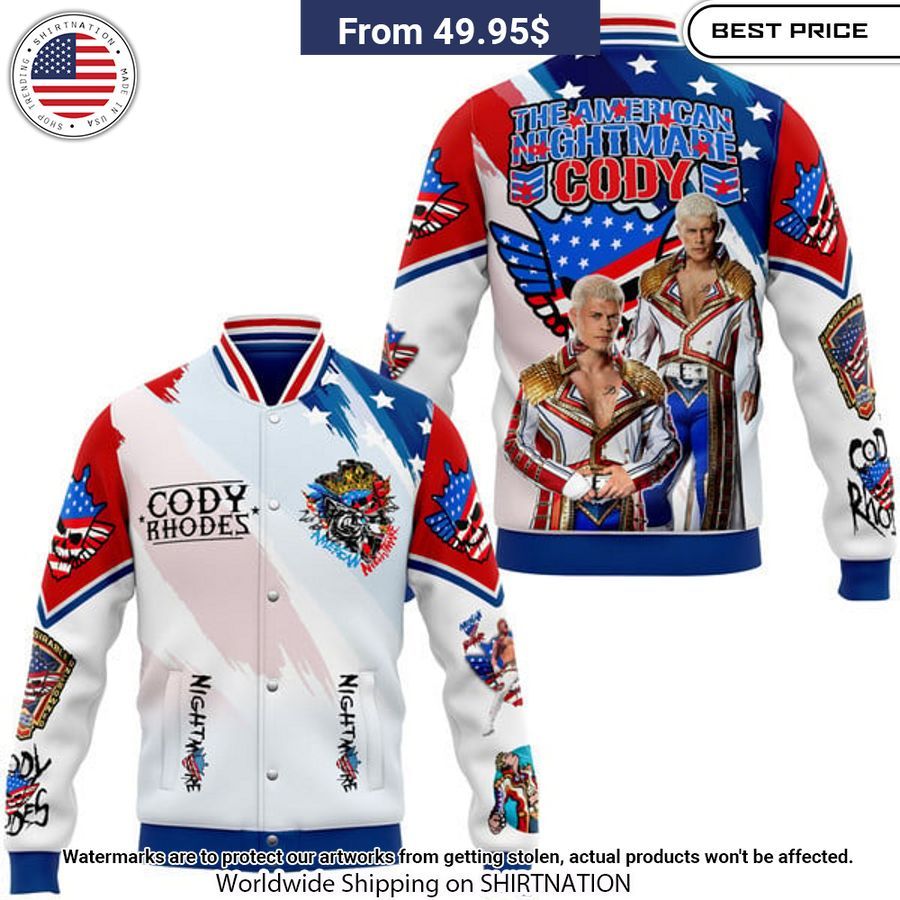 Cody Rhodes US Flag Baseball Jacket baseball jersey product view 1